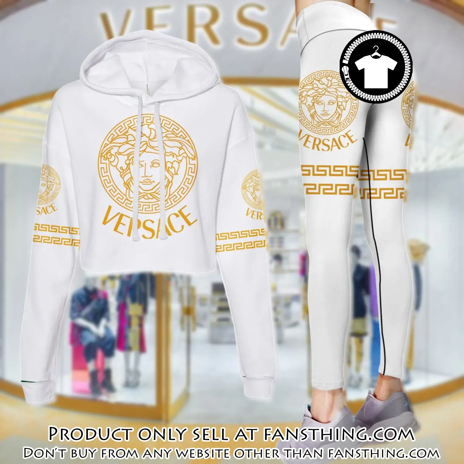 Versace golden medusa white luxury brand clothes leggings and crop top set for women fst5540248